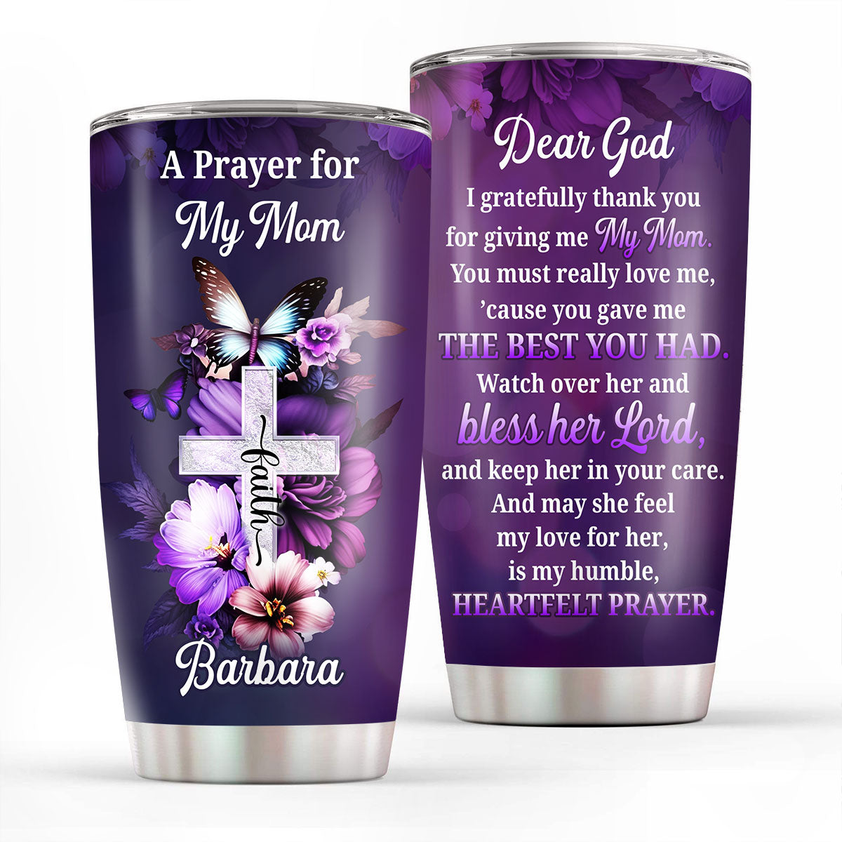 Personalized Cross Stainless Steel Tumbler 20oz | Thank God For Giving Me My Mom | Faithful Gift For Christian Mom On Mother's Day SSTHN697