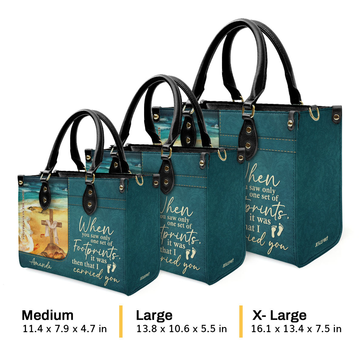 Personalized Leather Handbag With Long Strap | Footprints In The Sand | Special Gift For Christian Ladies LHBNUHN490