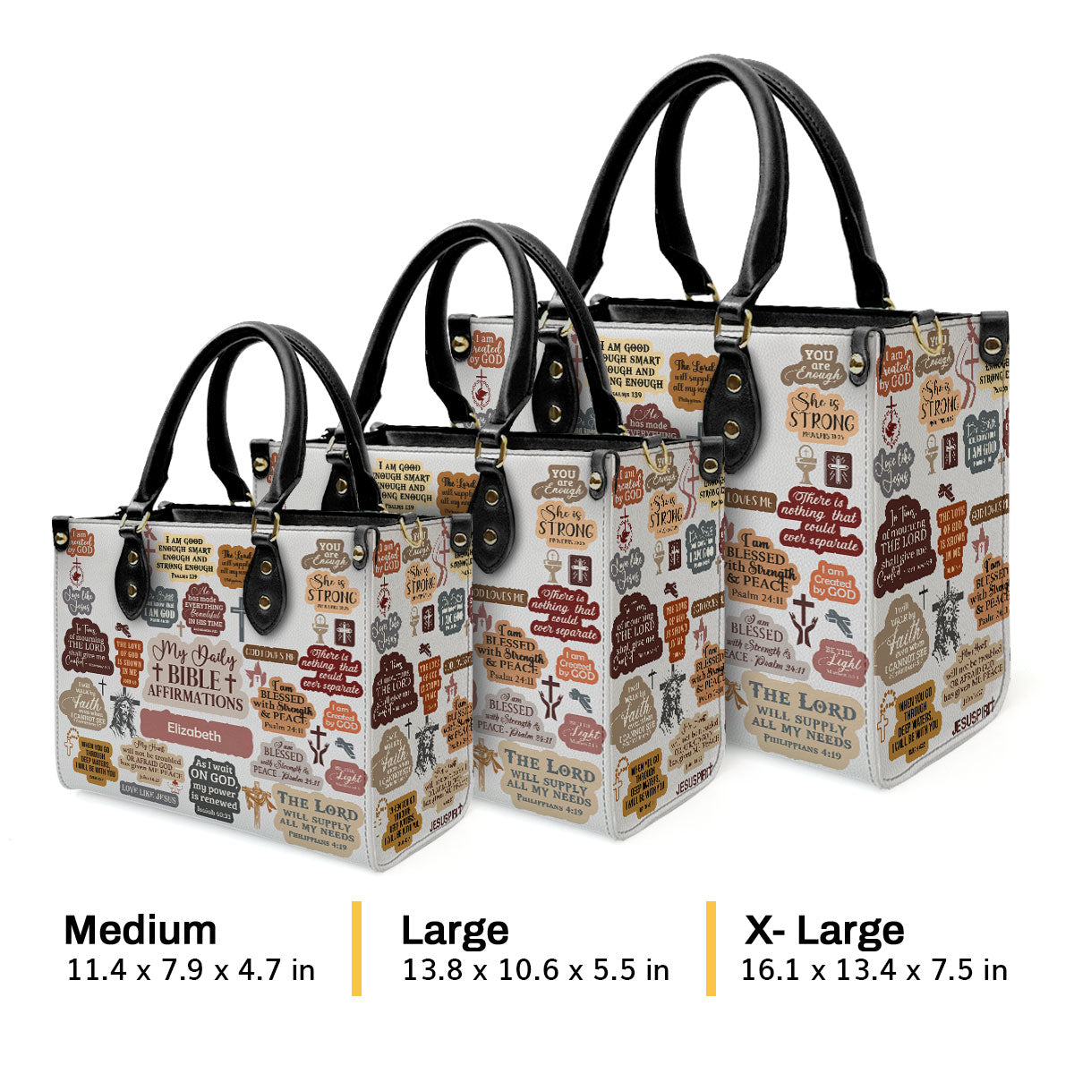 Personalized Leather Handbag With Zipper | My Daily Bible Affirmation LHBM726