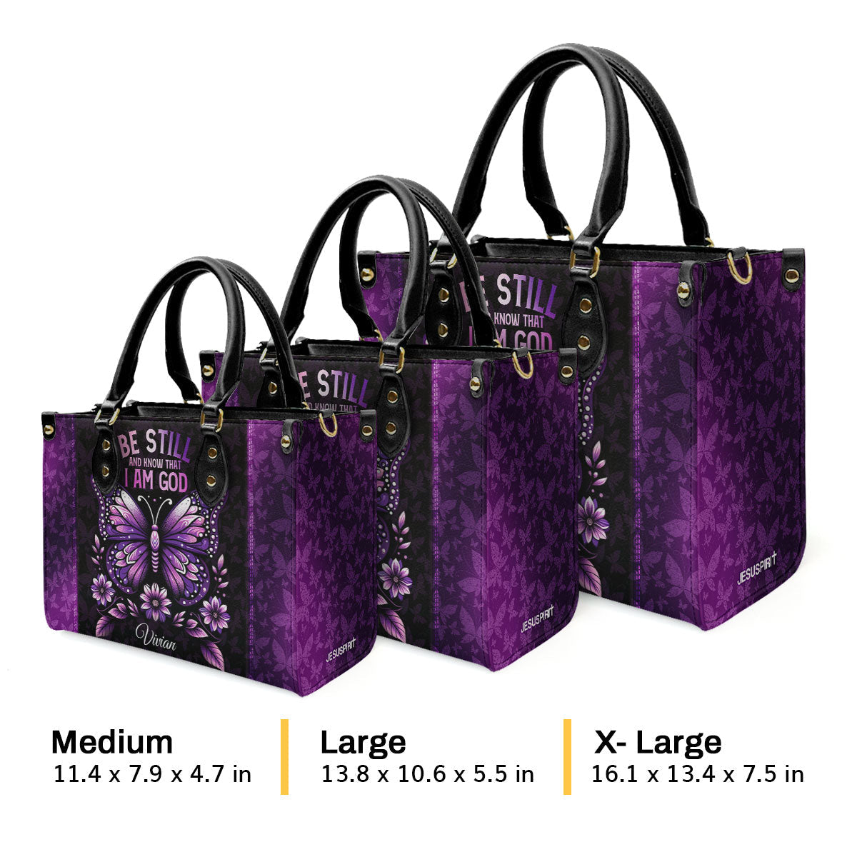 Personalized Leather Handbag With Zipper | Be Still And Know That I Am God LHBHN684