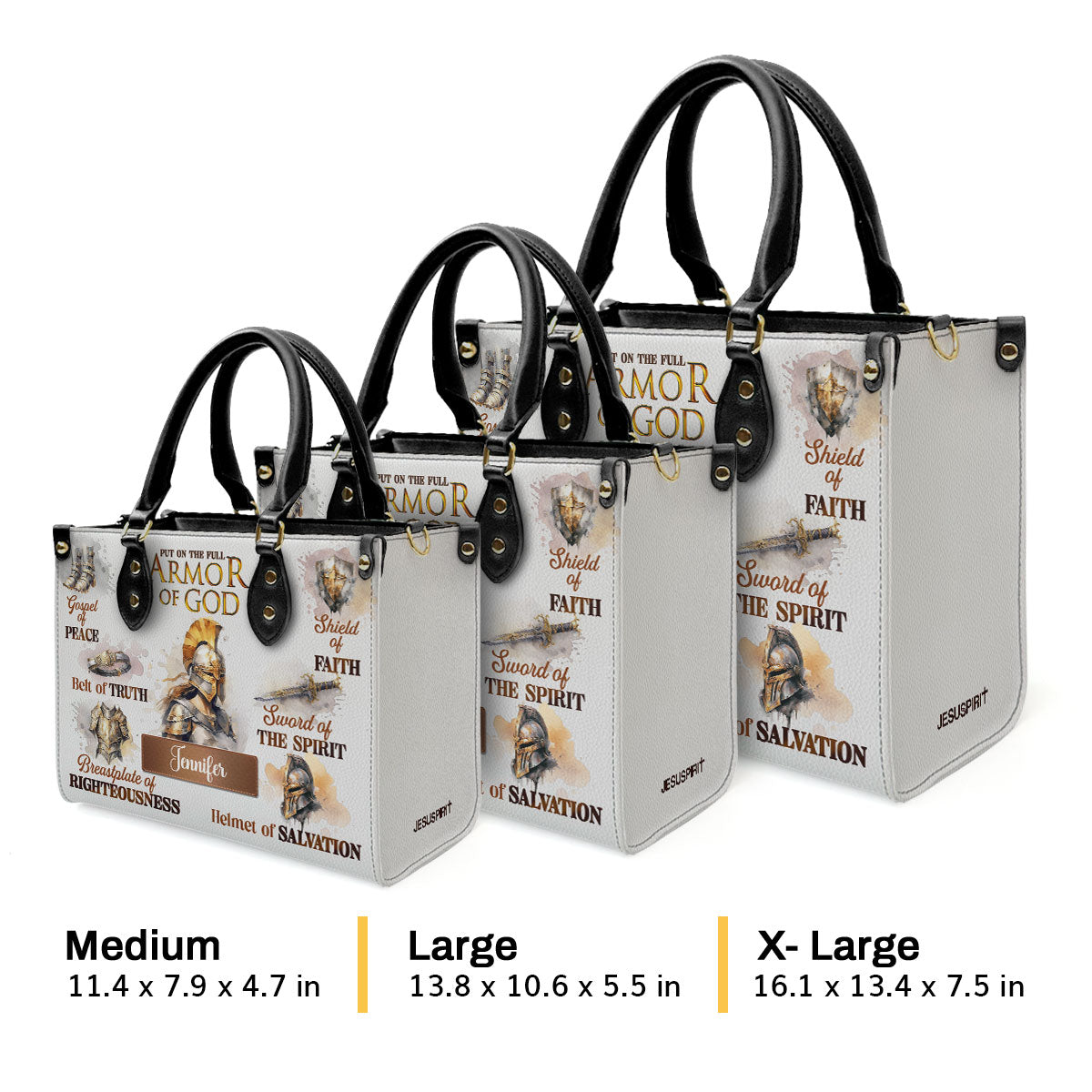 Personalized Zippered Leather Handbag With Handle | Religious Gift For Worship Friends | Armor Of God LHBM761