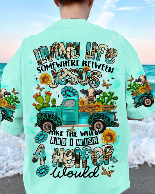 Living Life Somewhere Between Jesus Cow Truck Women's All Over Print Shirt - Tltr2203244