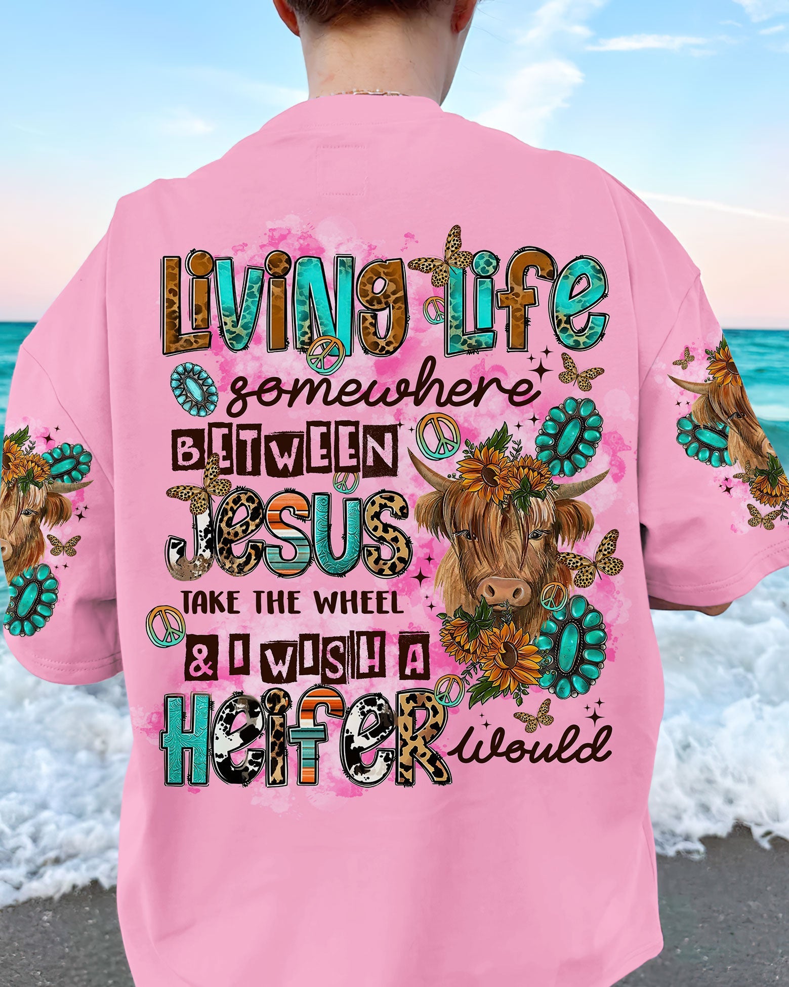 Living Life Somewhere Between Jesus Cow Women's All Over Print Shirt - Tltr2003243