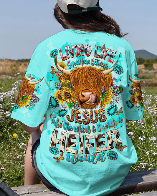 Living Life Somewhere Between Jesus Cow Women's All Over Print Shirt - Tltr2002243