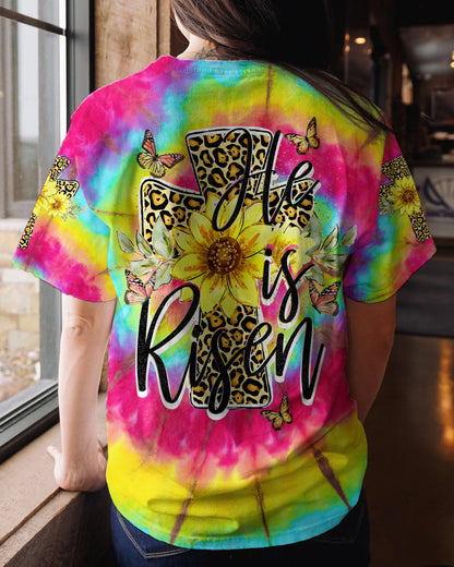 He Is Risen Cross With Sunflowers Tie Dye Women's All Over Print Shirt - Tytd0707231