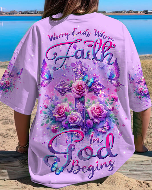 Worry Ends When Faith In God Begins Women's All Over Print Shirt - Tlnt3101243