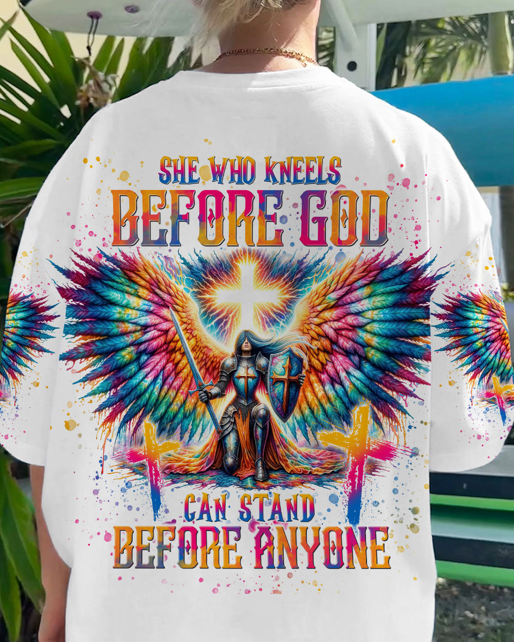 She Who Kneels Before God Warrior Wings Women's All Over Print Shirt - Tlnt1812233