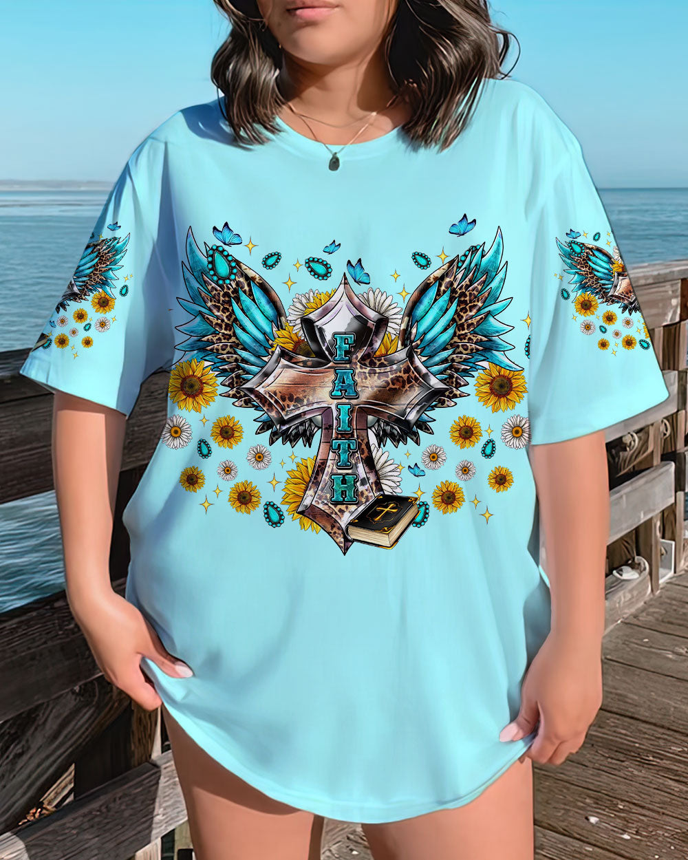 Faith Cross Wings Women's All Over Print Shirt - Tlnt0607233