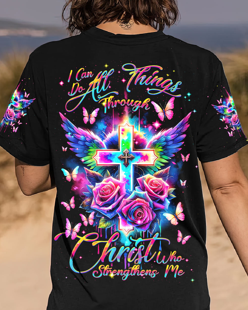 I Can Do All Things Through Christ Wings Colorful Women's All Over Print Shirt - Tlnt2812231