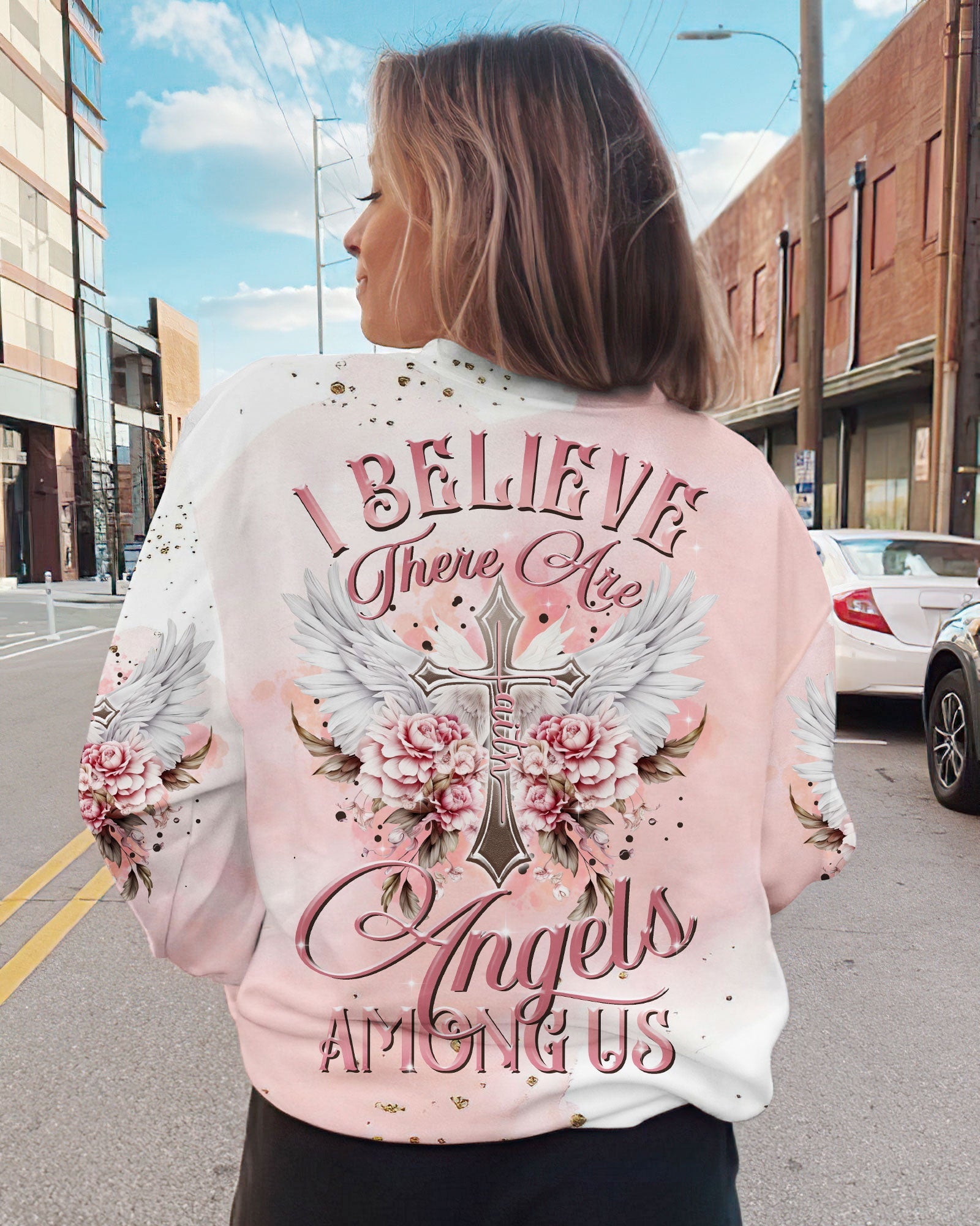 I Believe There Are Angels Among Us Floral Wings Women's All Over Print Shirt - Tltr2508234