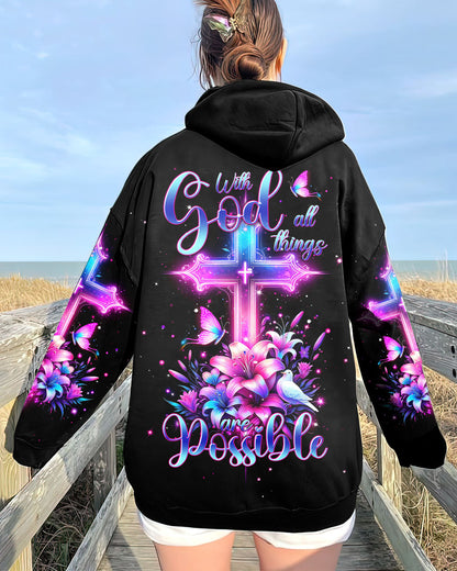 With God All Things Are Possible Cross Glowing Women's All Over Print Shirt - Tlnt0112234