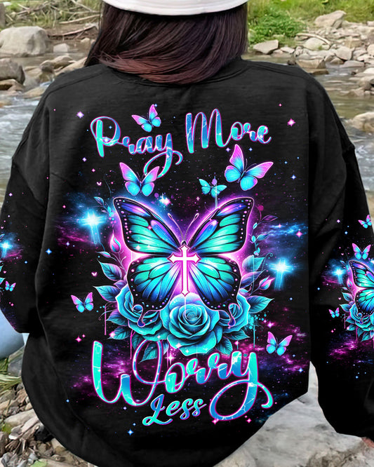 Pray More Worry Less Butterfly Women's All Over Print Shirt - Tlnt2601242