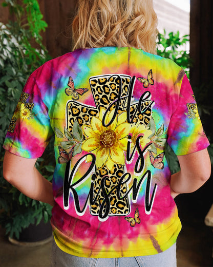 He Is Risen Cross With Sunflowers Tie Dye Women's All Over Print Shirt - Tytd0707231