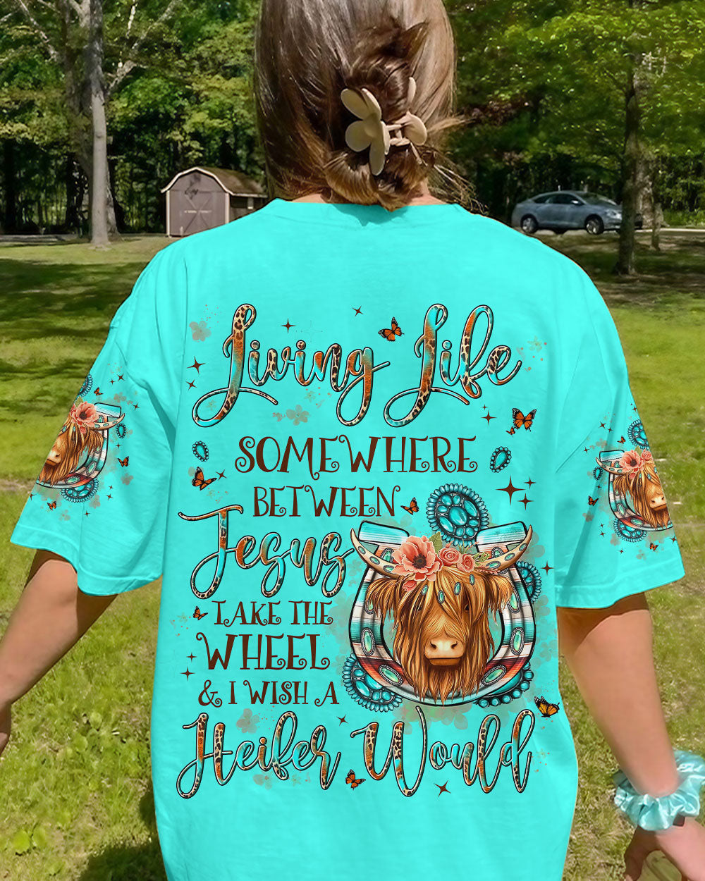 Living Life Somewhere Between Jesus Cow Women's All Over Print Shirt - Yhln1809234