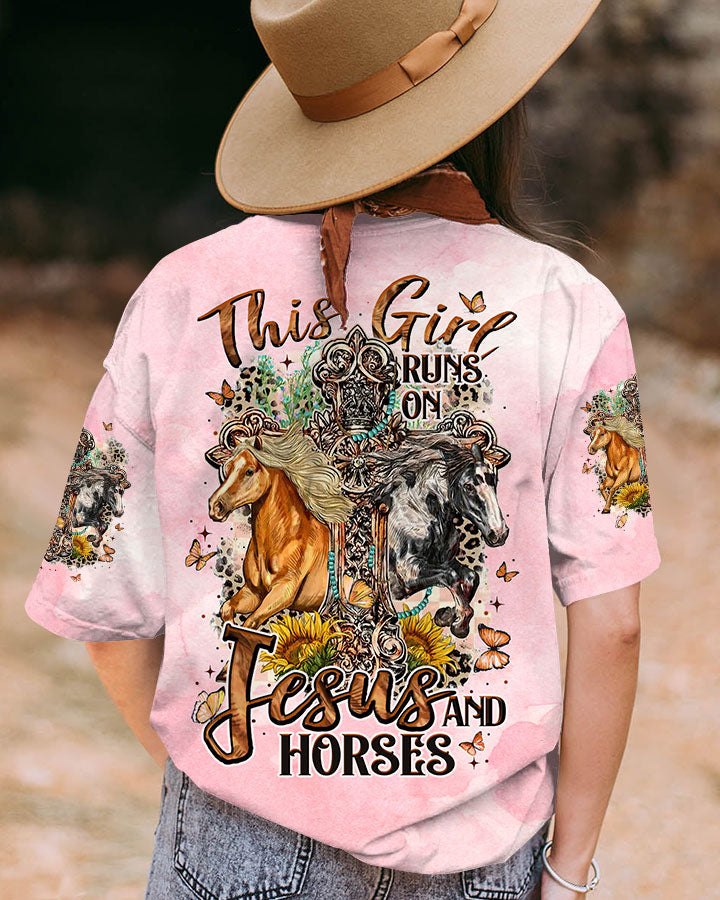 Runs On Jesus And Horses Women's All Over Print Shirt - Tltw0807234