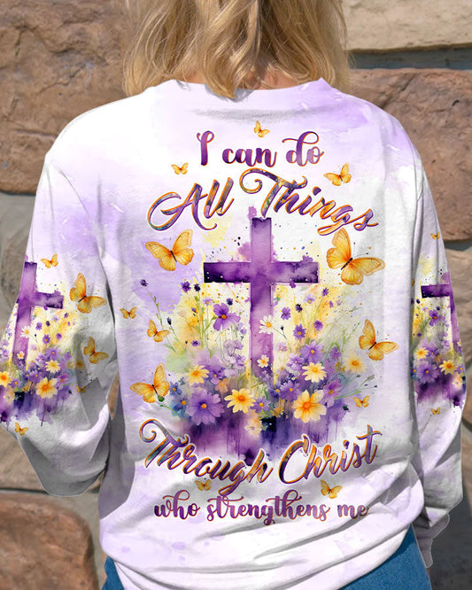 I Can Do All Things Through Christ Cross Floral Women's All Over Print Shirt - Tltw2812233