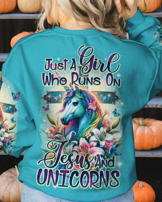 Runs On Jesus And Unicorns Women's All Over Print Shirt - Ty1912231