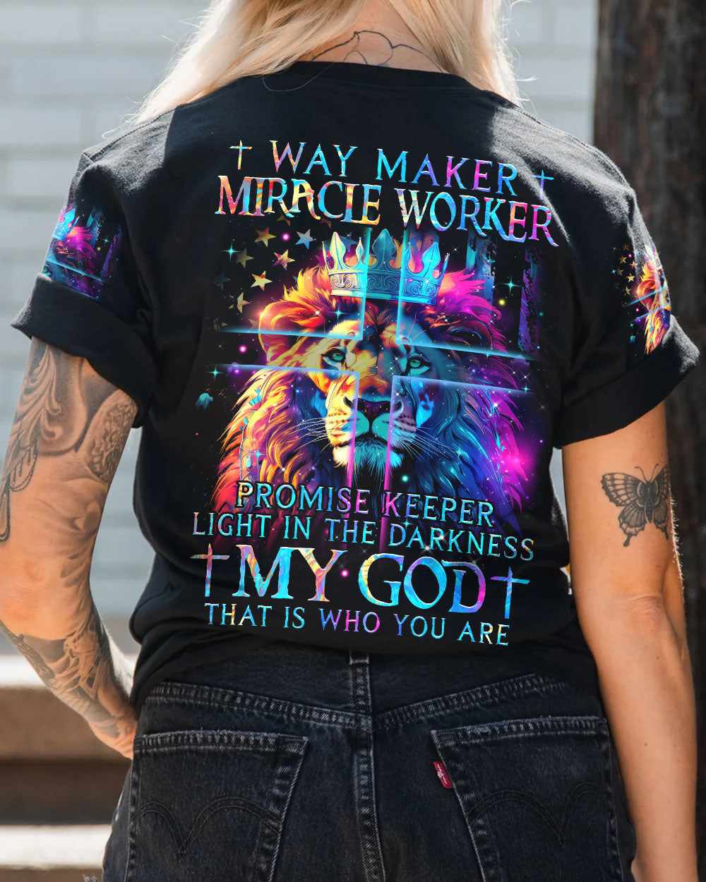 Way Maker Miracle Worker Lion Cross Women's All Over Print Shirt - Tytm0507234