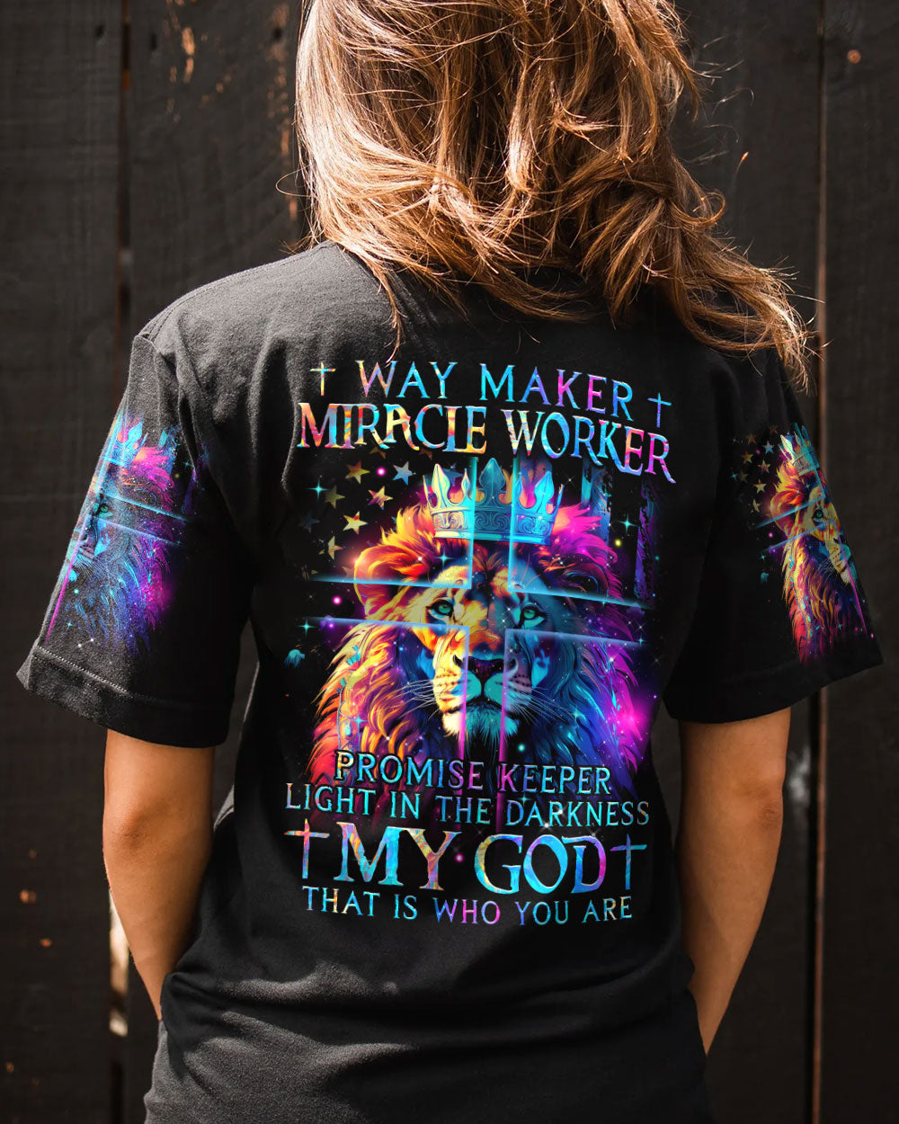 Way Maker Miracle Worker Lion Cross Women's All Over Print Shirt - Tytm0507234