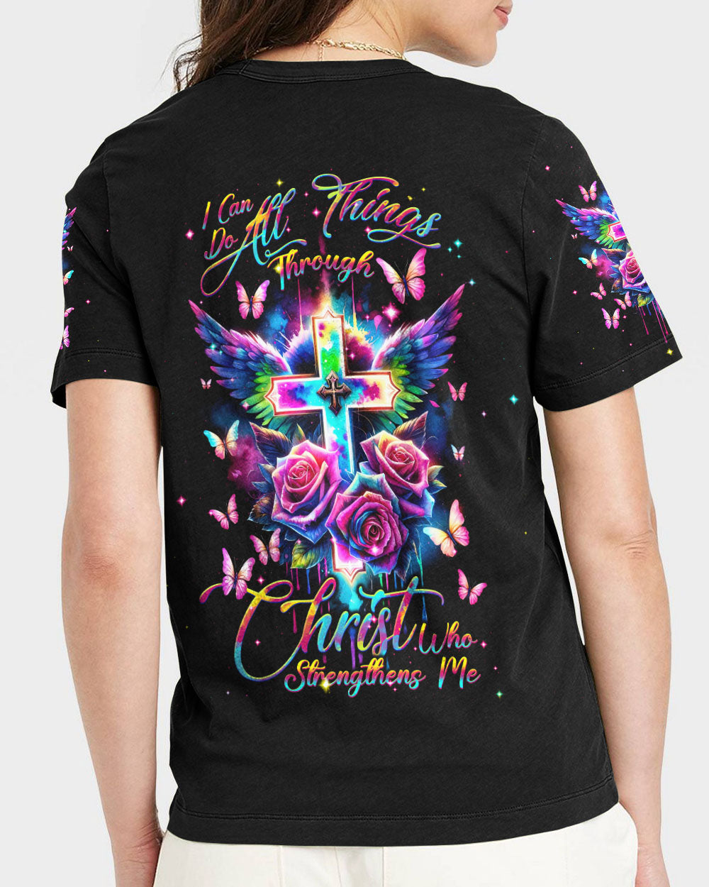 I Can Do All Things Through Christ Wings Colorful Women's All Over Print Shirt - Tlnt2812231