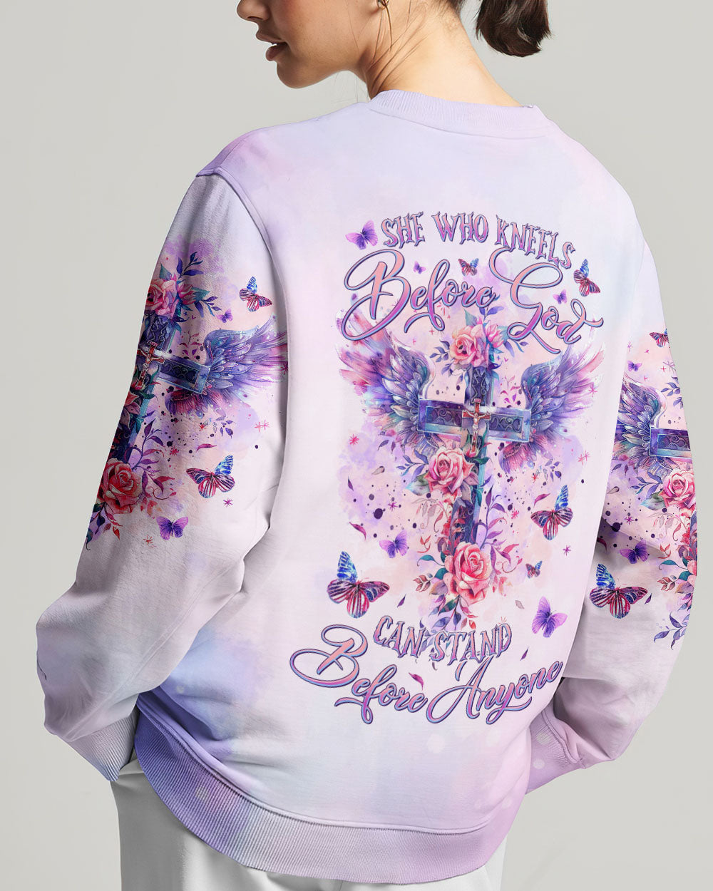 She Who Kneels Before God Cross Wings Women's All Over Print Shirt - Tltr0203241