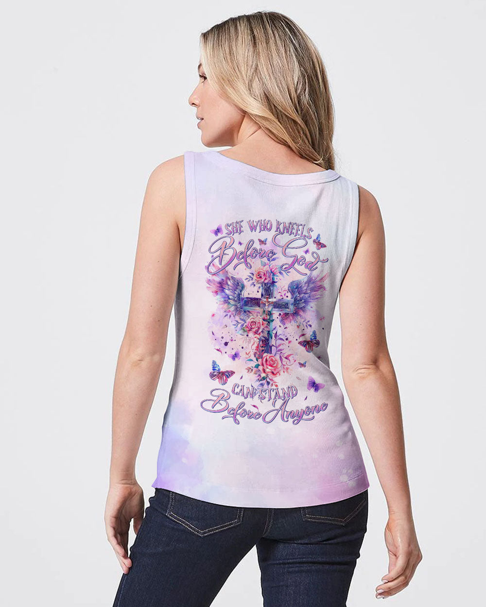 She Who Kneels Before God Cross Wings Women's All Over Print Shirt - Tltr0203241