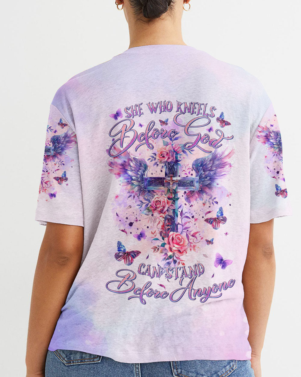 She Who Kneels Before God Cross Wings Women's All Over Print Shirt - Tltr0203241