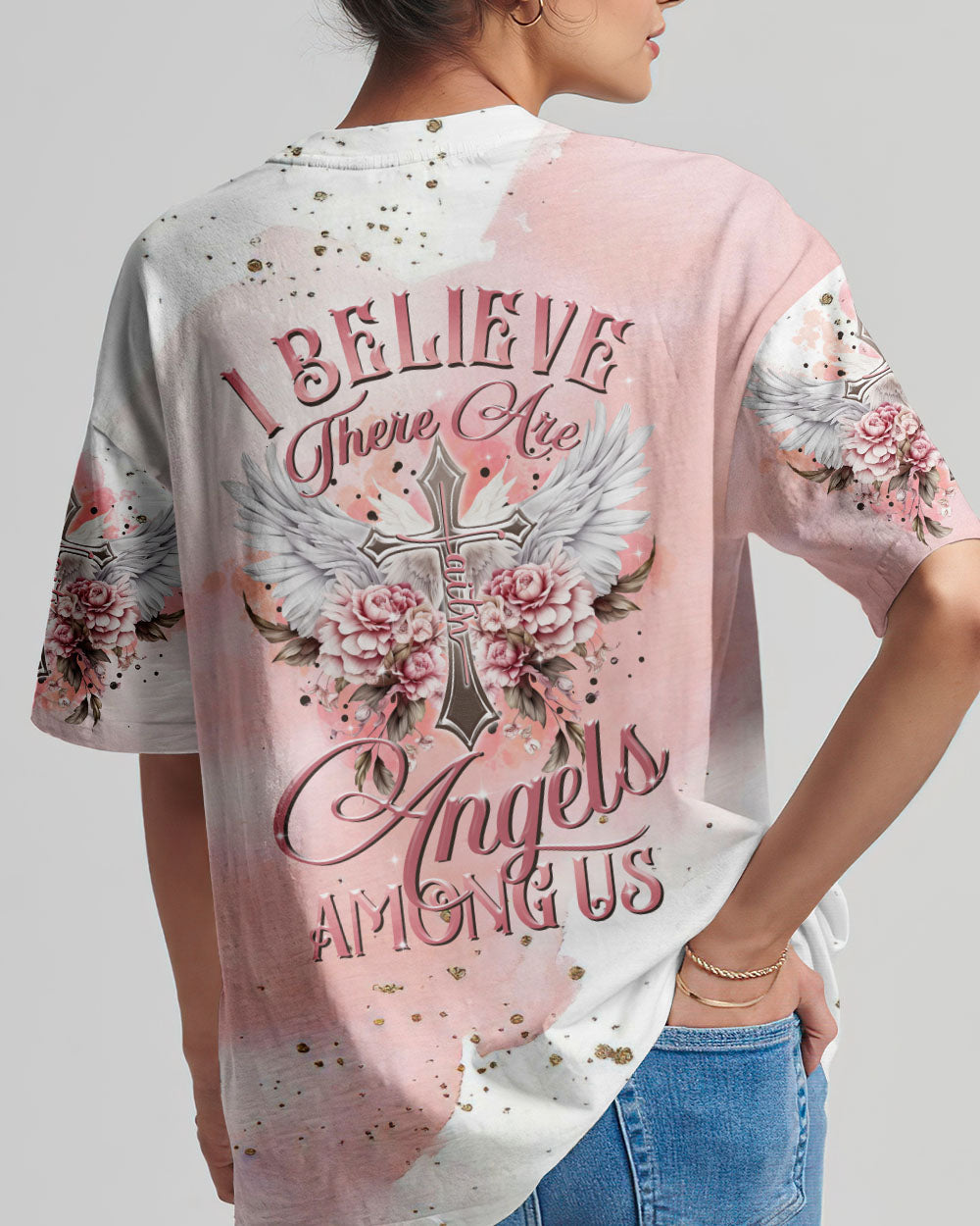 I Believe There Are Angels Among Us Floral Wings Women's All Over Print Shirt - Tltr2508234