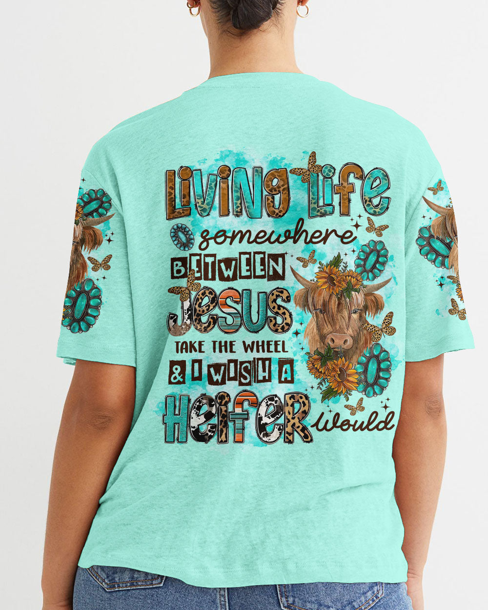 Living Life Somewhere Between Jesus Cow Women's All Over Print Shirt - Tltr3108231