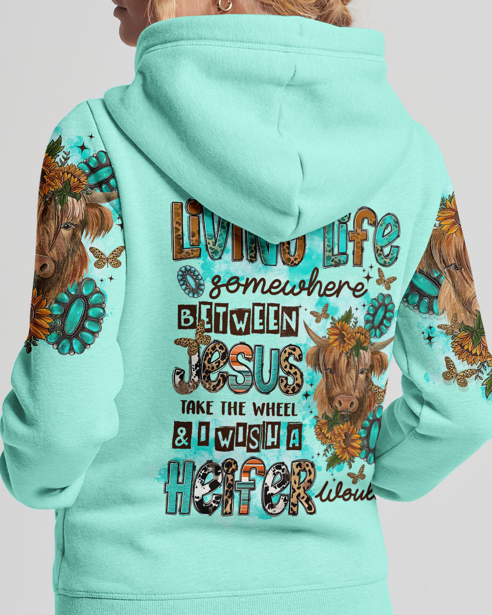 Living Life Somewhere Between Jesus Cow Women's All Over Print Shirt - Tltr3108231