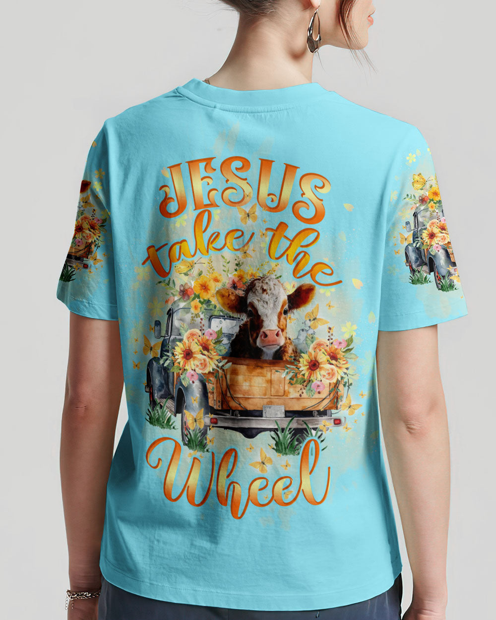 Jesus Take The Wheel Cow Truck Women's All Over Print Shirt - Tltw0512234