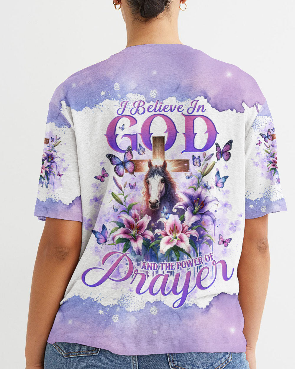 I Believe In God Cross Horse Lilies Women's All Over Print Shirt - Tlno0512233