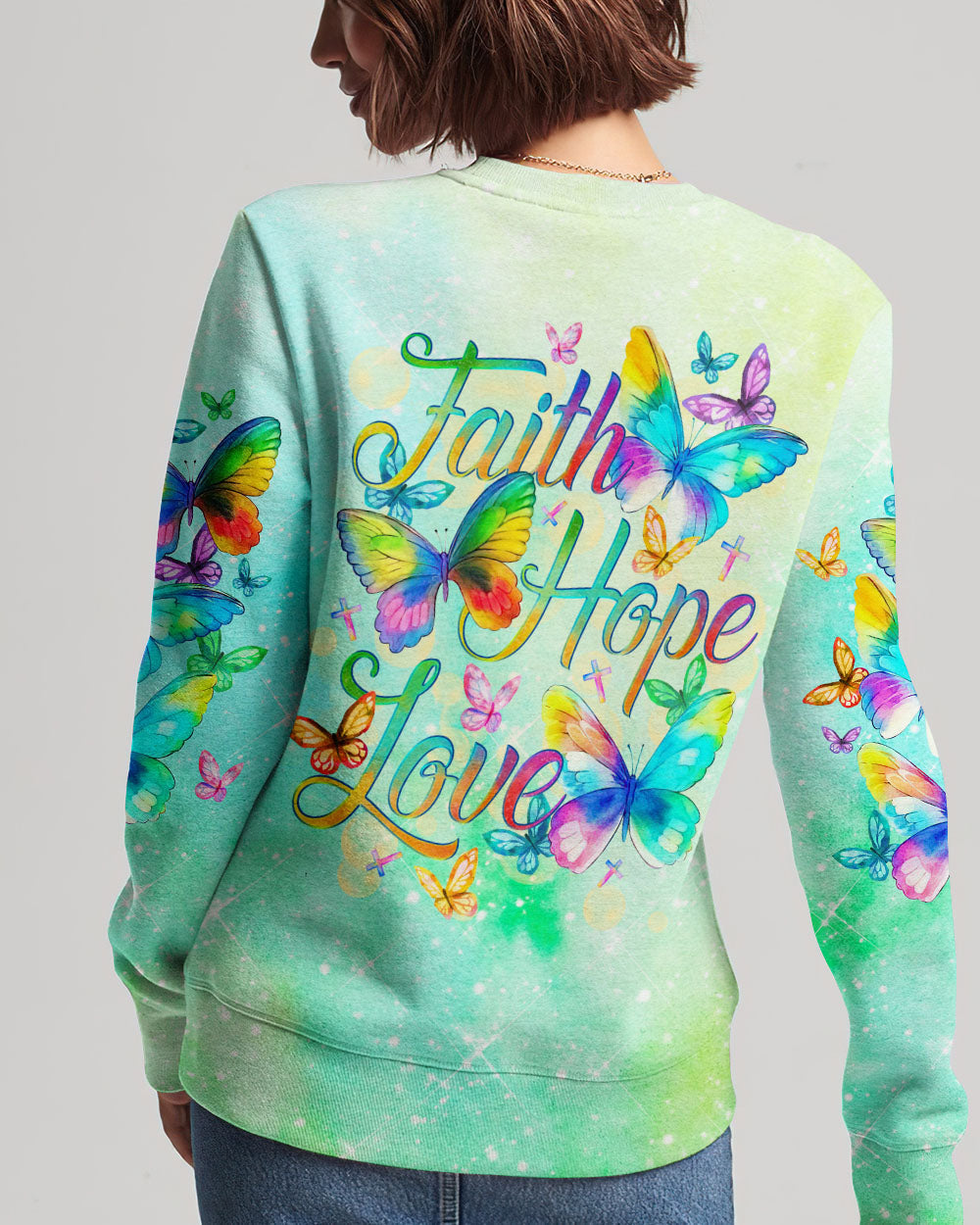 Faith Hope Love Butterfly Watercolor Women's All Over Print Shirt - Tlno0809234