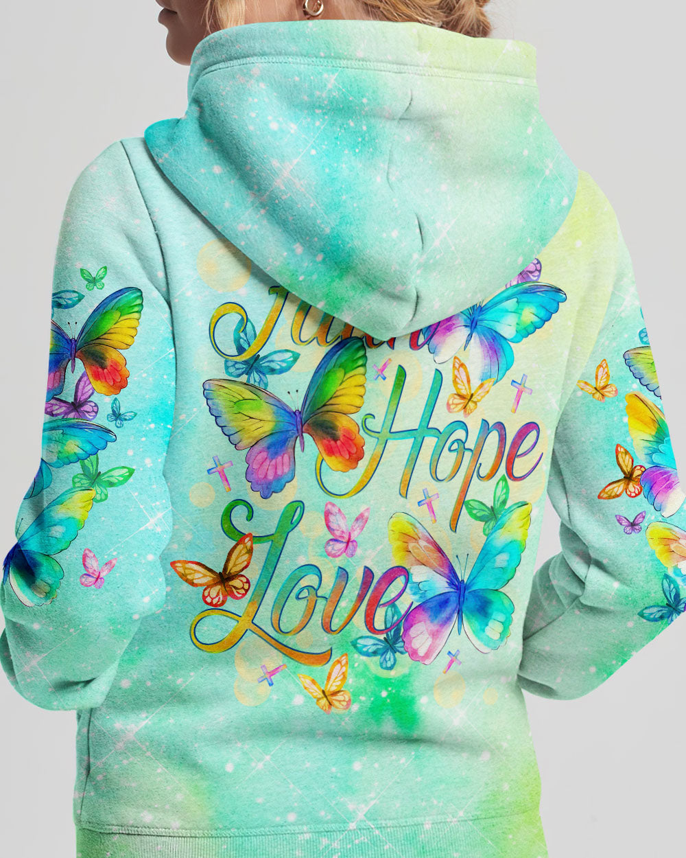 Faith Hope Love Butterfly Watercolor Women's All Over Print Shirt - Tlno0809234