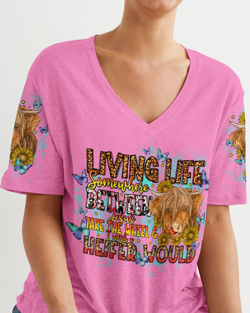 Living Life Somewhere Between Jesus Cow Women's All Over Print Shirt- Tlno1309234