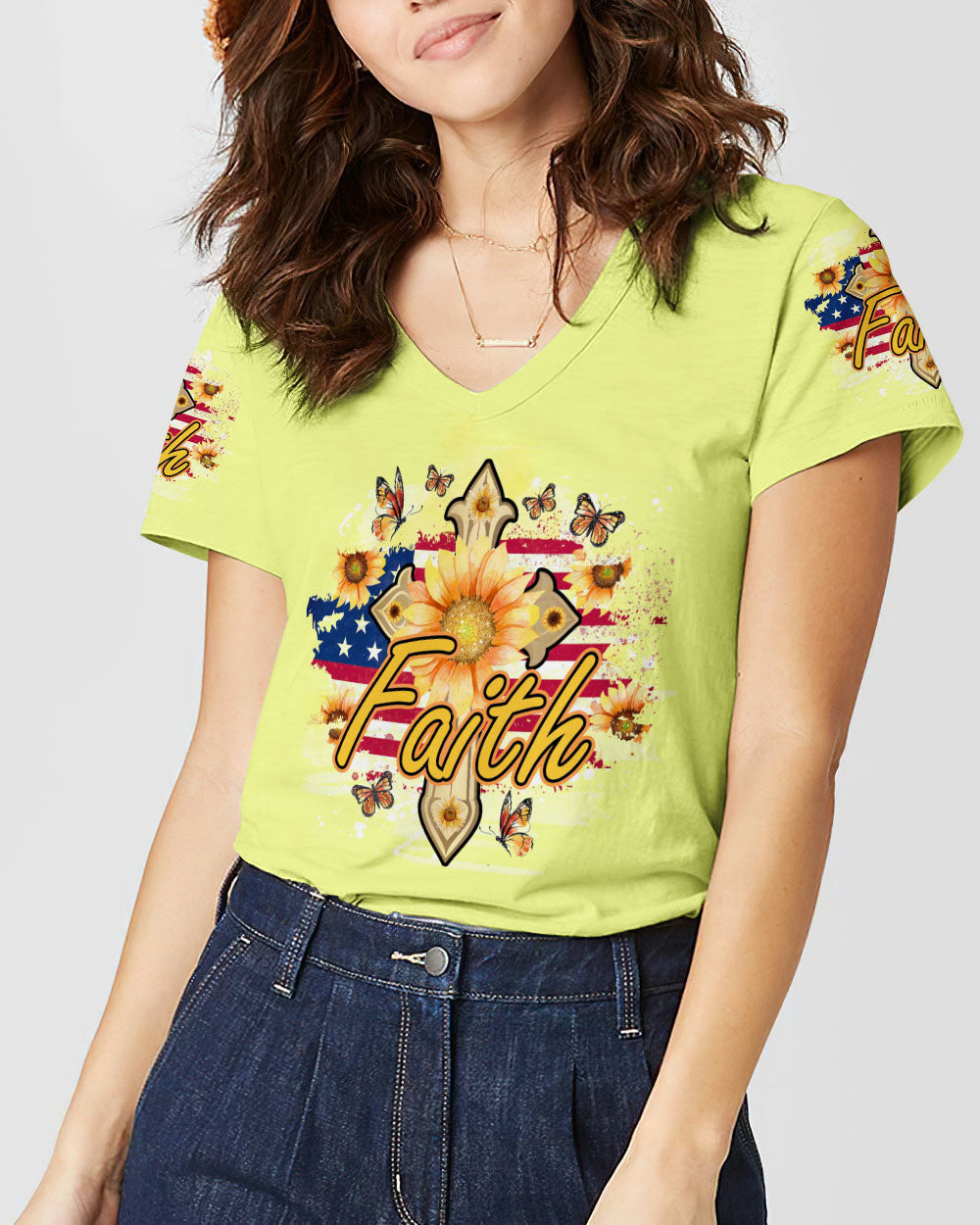 Faith Sunflower Flag Women's All Over Print Shirt - Tlno1708232