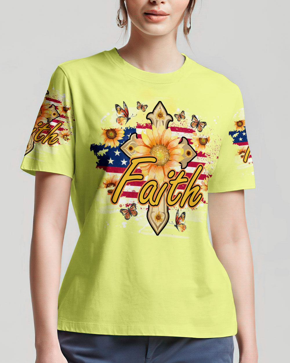 Faith Sunflower Flag Women's All Over Print Shirt - Tlno1708232