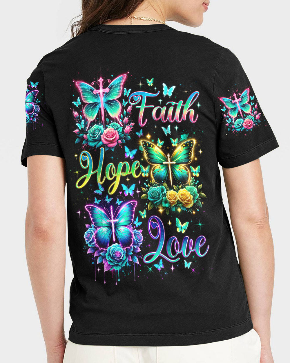 Faith Hope Love Butterfly Women's All Over Print Shirt - Tlno2501244