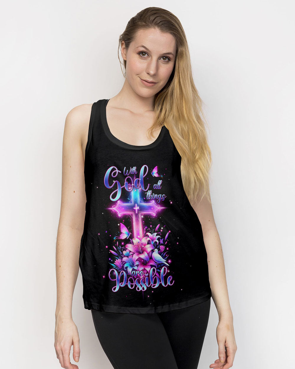 With God All Things Are Possible Cross Glowing Women's All Over Print Shirt - Tlnt0112234