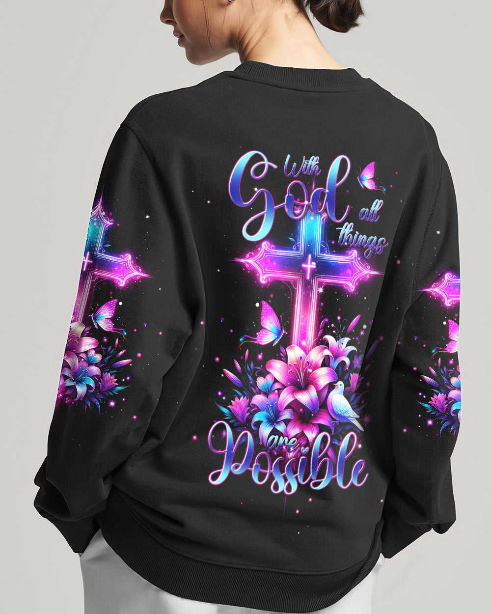 With God All Things Are Possible Cross Glowing Women's All Over Print Shirt - Tlnt0112234