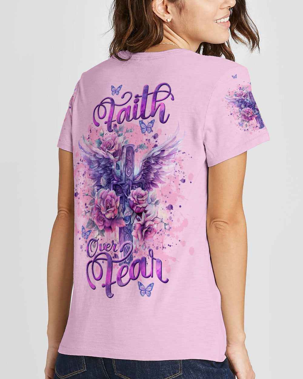 Faith Over Fear Cross Wings Women's All Over Print Shirt - Tlnt0403244