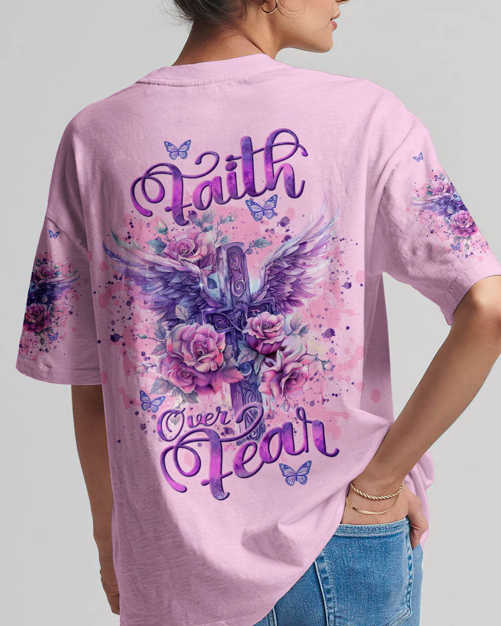 Faith Over Fear Cross Wings Women's All Over Print Shirt - Tlnt0403244