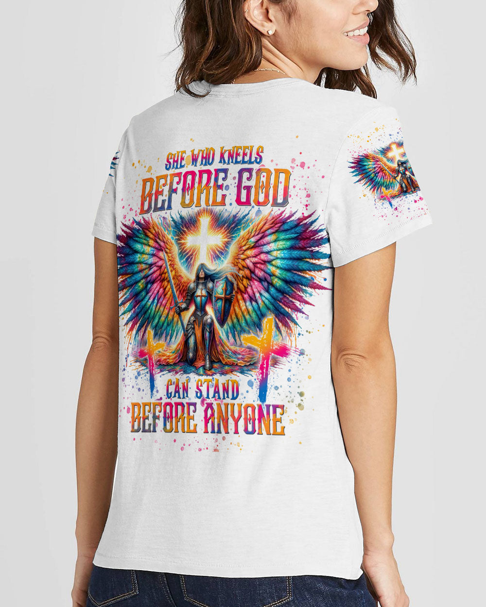 She Who Kneels Before God Warrior Wings Women's All Over Print Shirt - Tlnt1812233