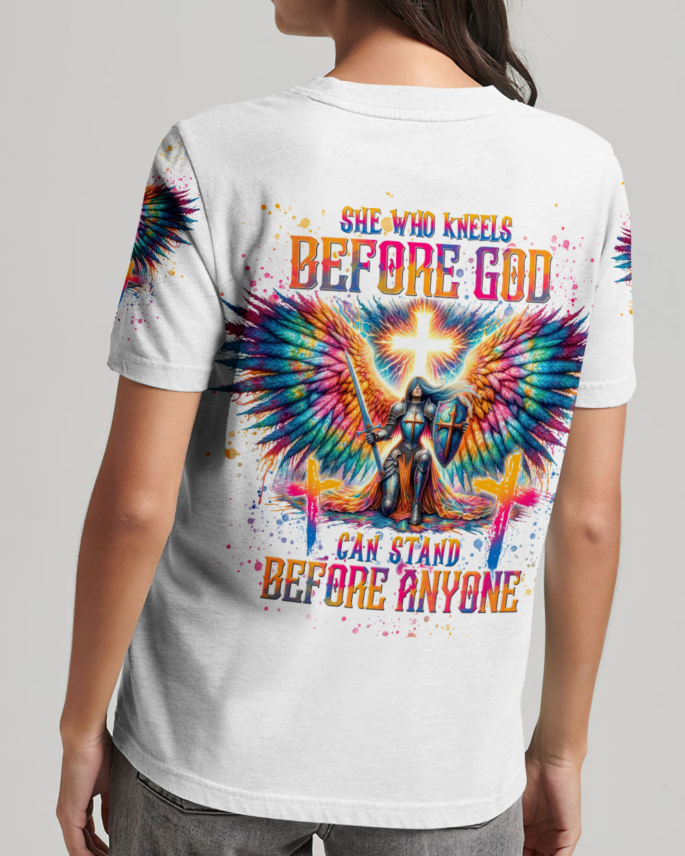 She Who Kneels Before God Warrior Wings Women's All Over Print Shirt - Tlnt1812233