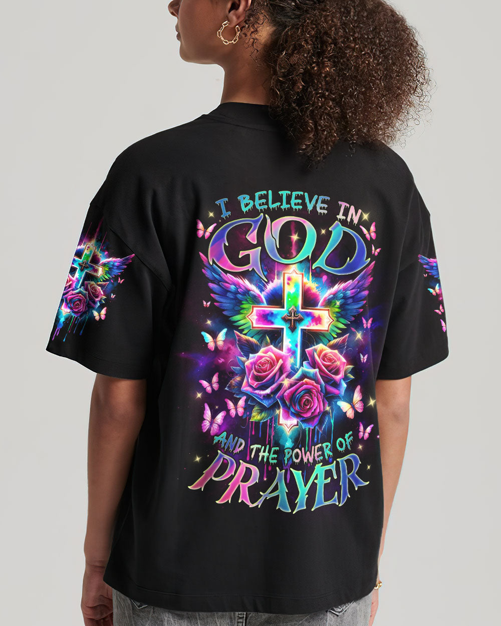 I Believe In God Cross Wings Rose Women's All Over Print Shirt - Tlnz0112234