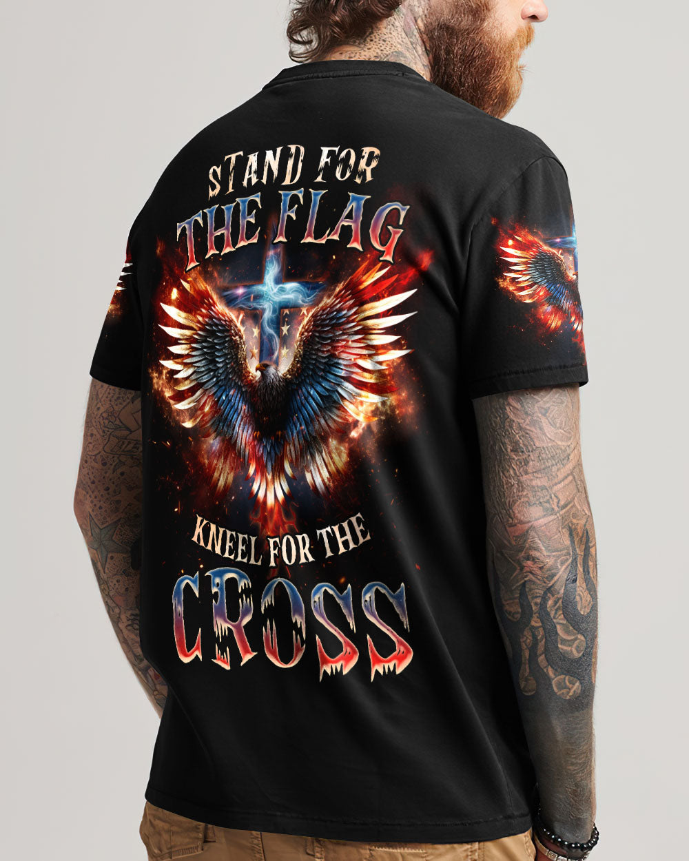 Stand For The Flag Kneel For The Cross Fire Wings Men's All Over Print Shirt - Tlnz0308232