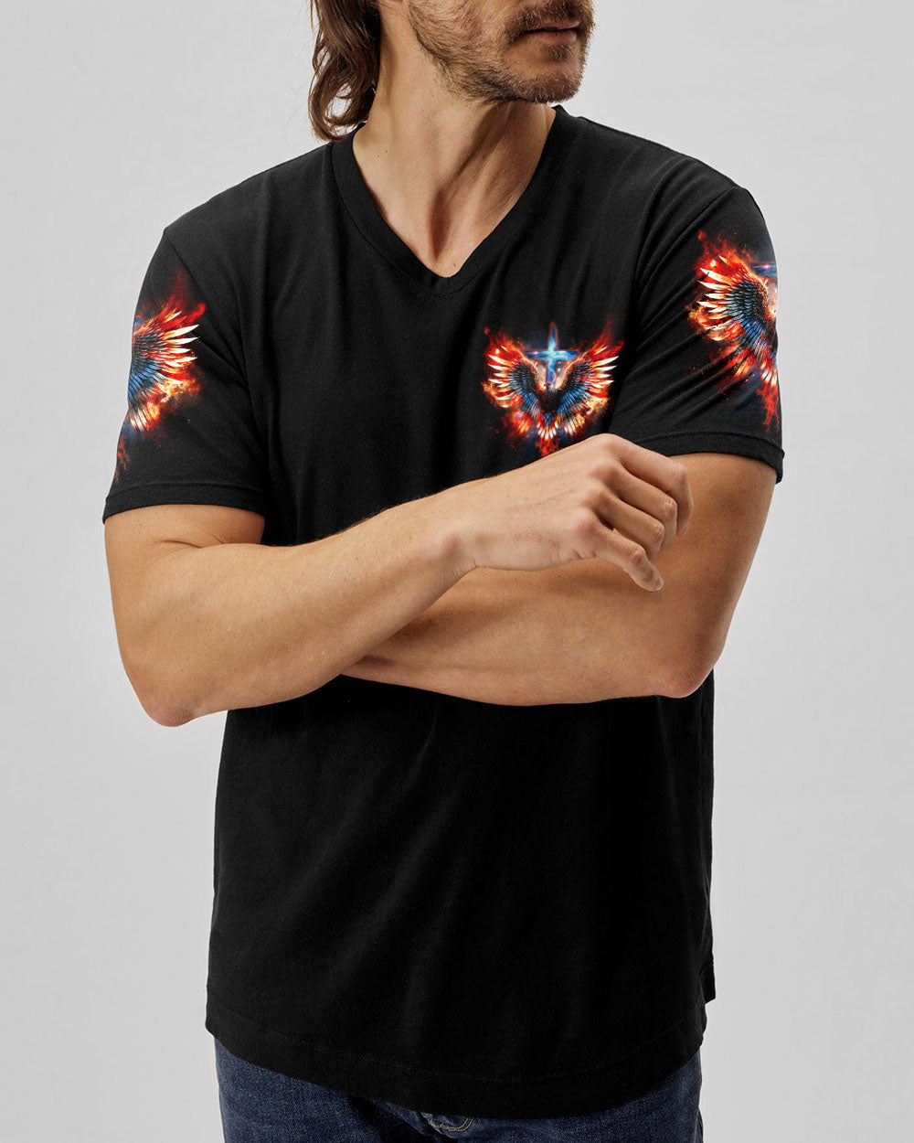 Stand For The Flag Kneel For The Cross Fire Wings Men's All Over Print Shirt - Tlnz0308232