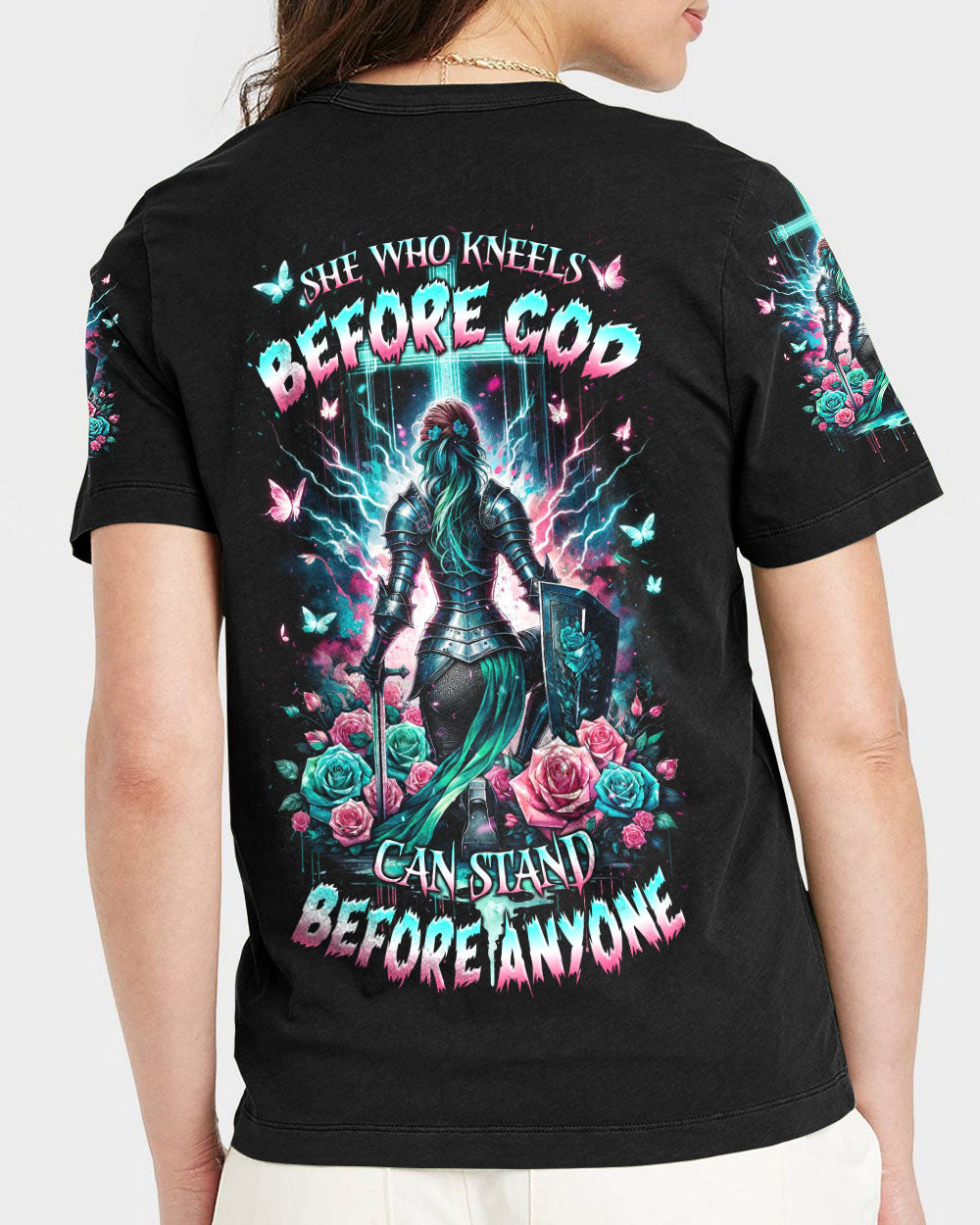 She Who Kneels Before God Warrior Women's All Over Print Shirt - Tlnz1801241