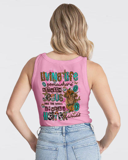 Living Life Somewhere Between Jesus Cow Women's All Over Print Shirt - Tltr2003243