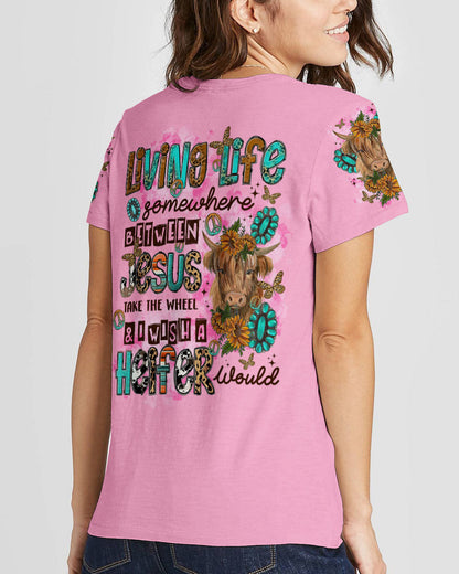 Living Life Somewhere Between Jesus Cow Women's All Over Print Shirt - Tltr2003243